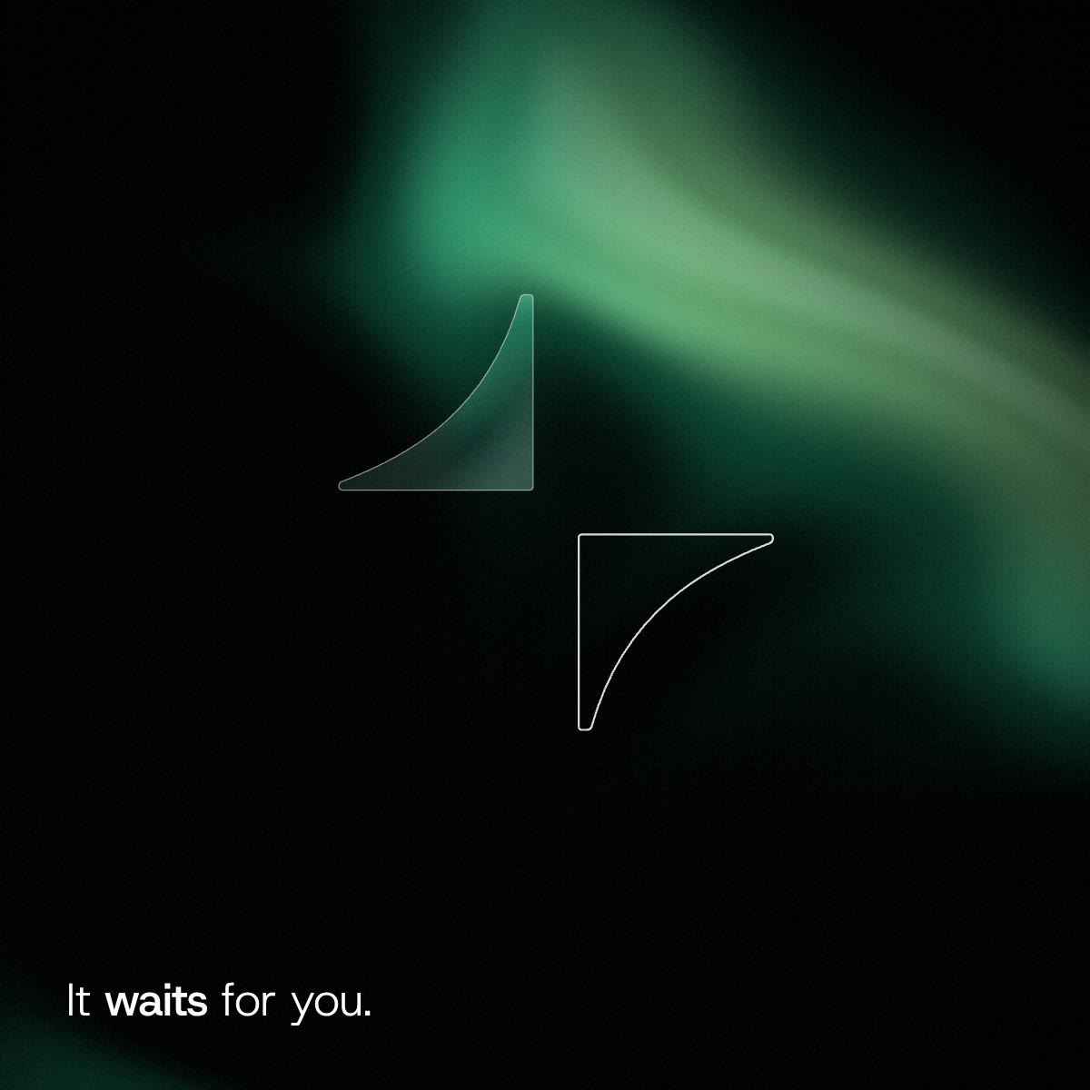 One glass half of the spark and the outline of the other half, apart. Words: It waits for you.